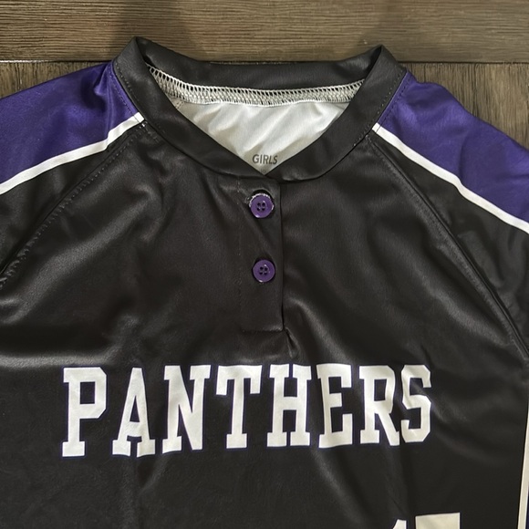NEW Panthers Purple/Black/White 3-Button Baseball/Softball Style Jersey Youth L - Picture 2 of 9
